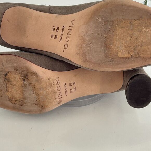 Vince Hela Tan Suede Leather Booties Size 6 Ankle Boots Almond Toe Classic - Picture 11 of 15